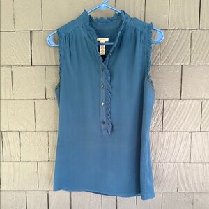 J. Crew Blue Sleeveless Ruffled Blouse